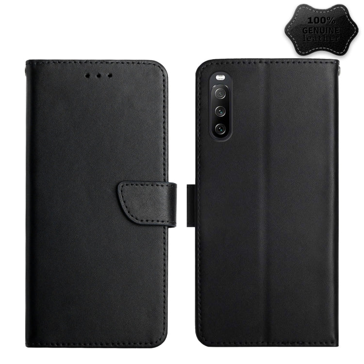 For Sony Xperia 10 III Genuine Leather Fingerprint-proof Flip Phone Case(Black) - Sony Cases by PMC TechLife | Online Shopping South Africa | PMC TechLife | Buy Now Pay Later Mobicred
