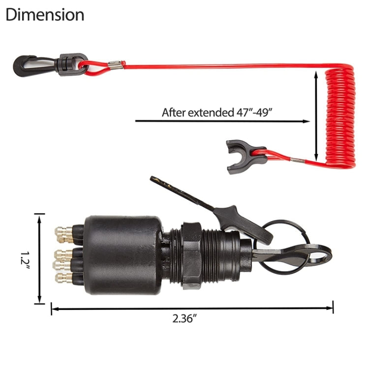 A6630 BRP Side Control Ignition Switch Key with Lanyard 5005801 for Johnson Evinrude - Marine Accessories & Parts by PMC TechLife | Online Shopping South Africa | PMC TechLife | Buy Now Pay Later Mobicred