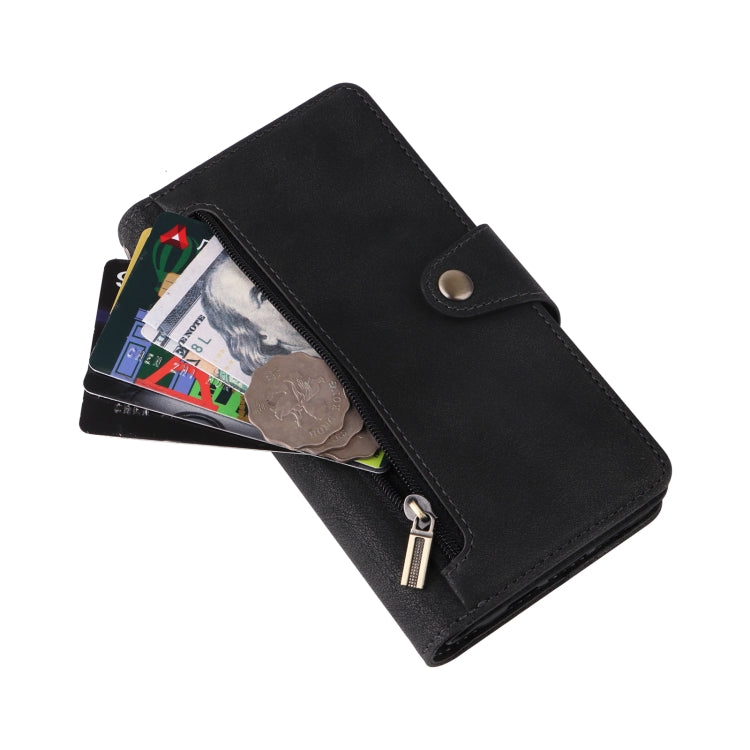 For Google Pixel 3A Rivet Buckle 9 Cards Three Fold Leather Phone Case(Black) - Google Cases by PMC TechLife | Online Shopping South Africa | PMC TechLife | Buy Now Pay Later Mobicred