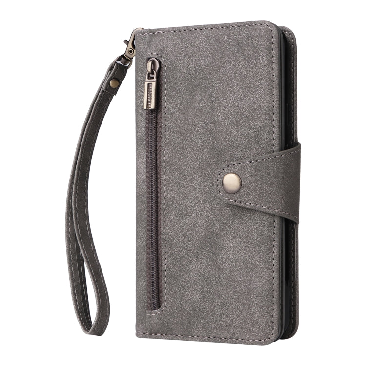 For Google Pixel 3A Rivet Buckle 9 Cards Three Fold Leather Phone Case(Grey) - Google Cases by PMC TechLife | Online Shopping South Africa | PMC TechLife | Buy Now Pay Later Mobicred