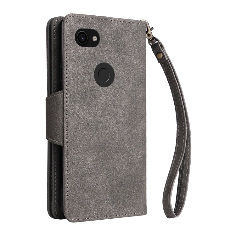 For Google Pixel 3A Rivet Buckle 9 Cards Three Fold Leather Phone Case(Grey) - Google Cases by PMC TechLife | Online Shopping South Africa | PMC TechLife | Buy Now Pay Later Mobicred