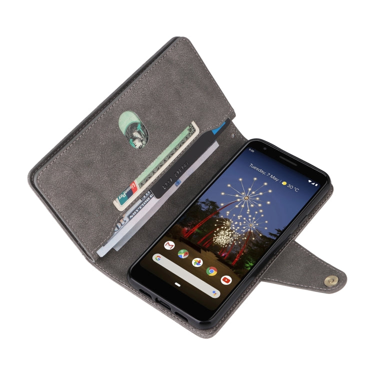 For Google Pixel 3A Rivet Buckle 9 Cards Three Fold Leather Phone Case(Grey) - Google Cases by PMC TechLife | Online Shopping South Africa | PMC TechLife | Buy Now Pay Later Mobicred