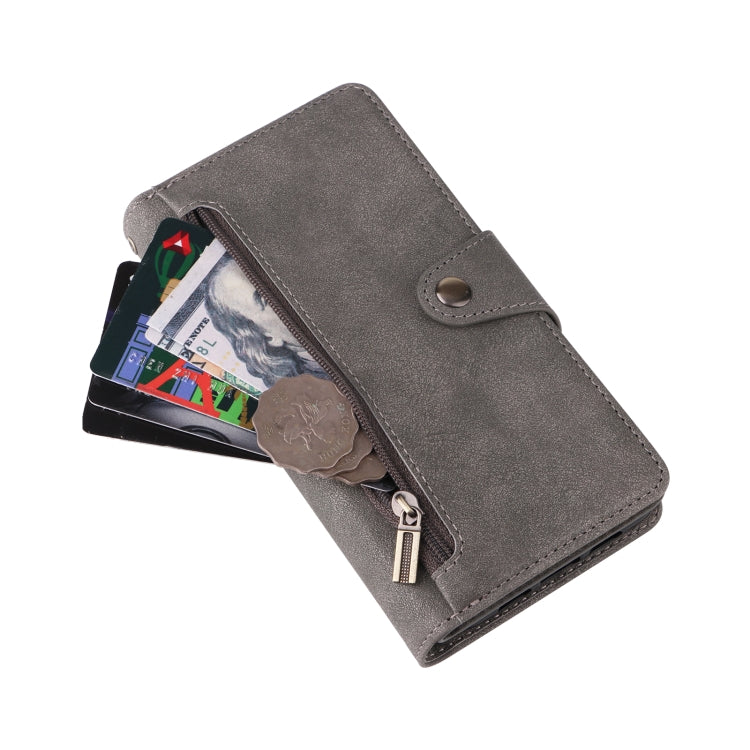 For Google Pixel 3A Rivet Buckle 9 Cards Three Fold Leather Phone Case(Grey) - Google Cases by PMC TechLife | Online Shopping South Africa | PMC TechLife | Buy Now Pay Later Mobicred