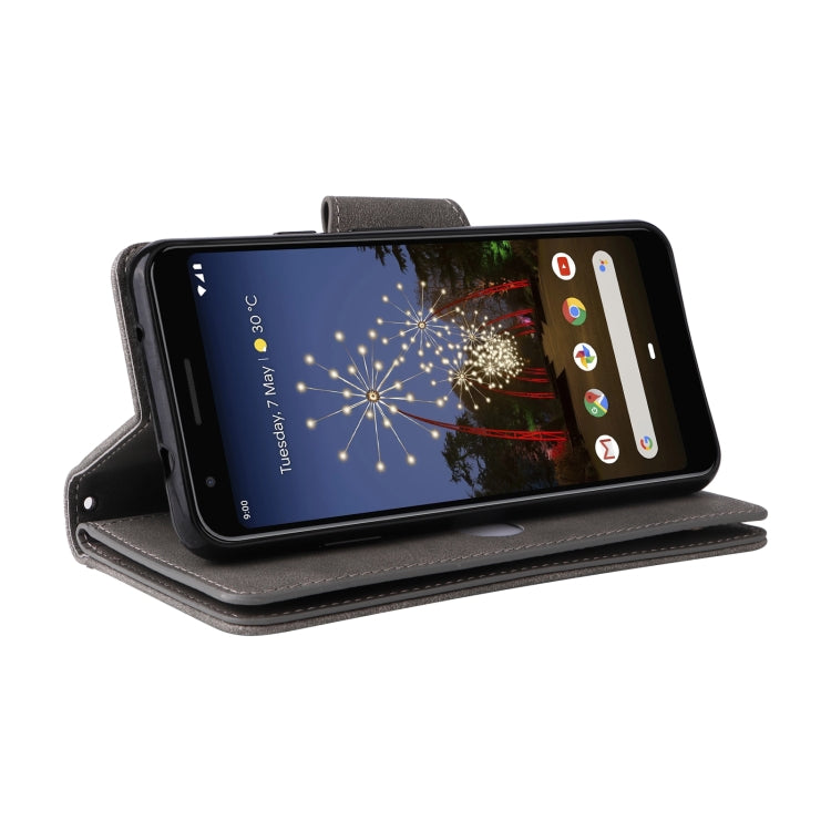 For Google Pixel 3A Rivet Buckle 9 Cards Three Fold Leather Phone Case(Grey) - Google Cases by PMC TechLife | Online Shopping South Africa | PMC TechLife | Buy Now Pay Later Mobicred