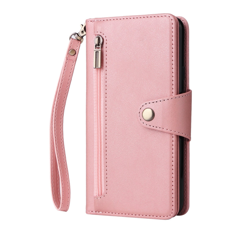 For Google Pixel 3A Rivet Buckle 9 Cards Three Fold Leather Phone Case(Rose Gold) - Google Cases by PMC Jewellery | Online Shopping South Africa | PMC Jewellery | Buy Now Pay Later Mobicred