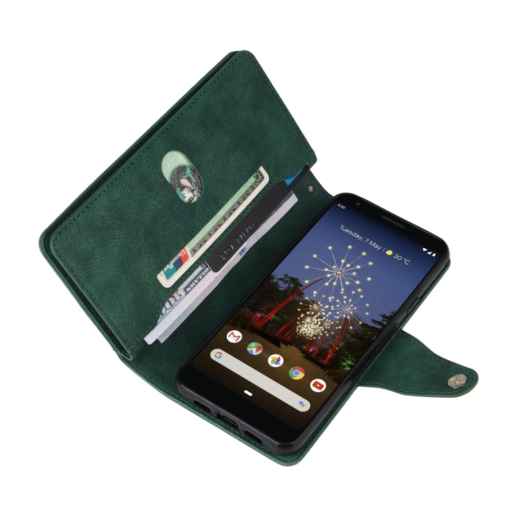 For Google Pixel 3A XL Rivet Buckle 9 Cards Three Fold Leather Phone Case(Green) - Google Cases by PMC Jewellery | Online Shopping South Africa | PMC Jewellery | Buy Now Pay Later Mobicred