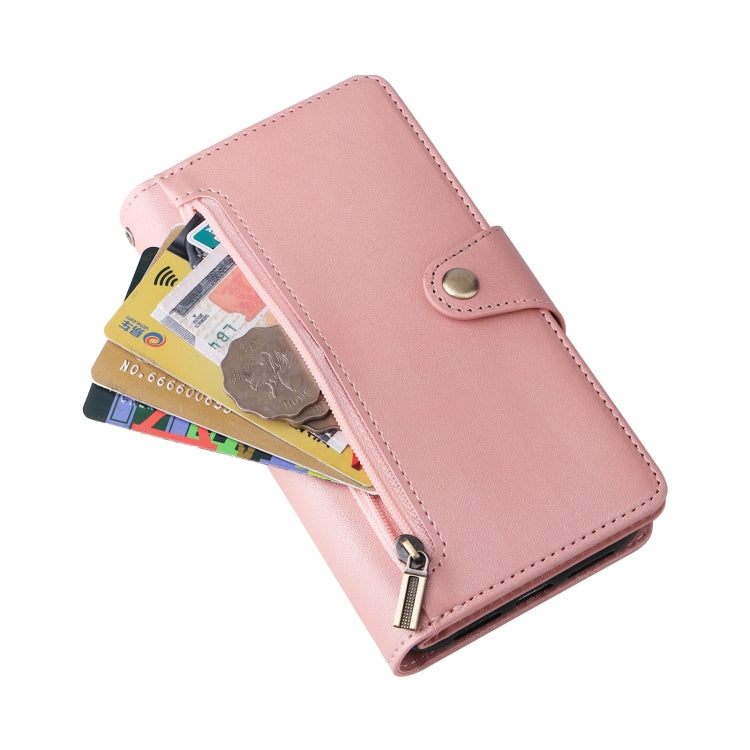 For Google Pixel 4 Rivet Buckle 9 Cards Three Fold Leather Phone Case(Rose Gold) - Google Cases by PMC TechLife | Online Shopping South Africa | PMC TechLife | Buy Now Pay Later Mobicred