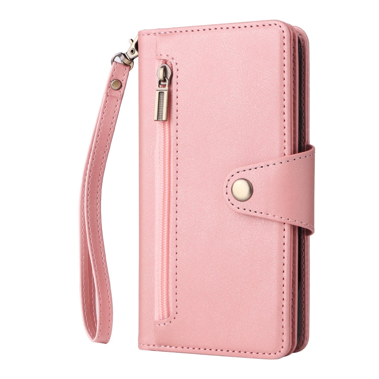 For Google Pixel 4A 4G Rivet Buckle 9 Cards Three Fold Leather Phone Case(Rose Gold) - Google Cases by PMC Jewellery | Online Shopping South Africa | PMC Jewellery | Buy Now Pay Later Mobicred