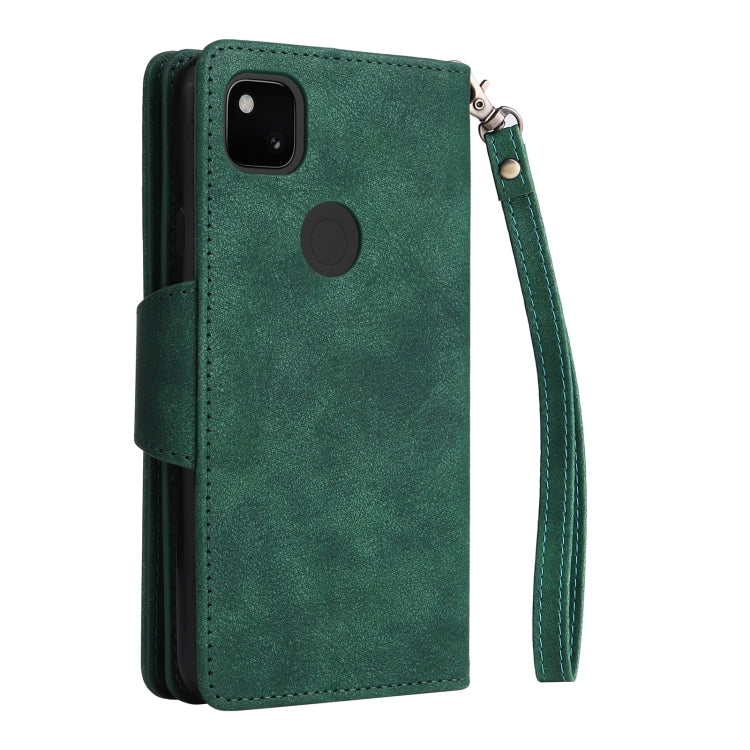 For Google Pixel 4A 4G Rivet Buckle 9 Cards Three Fold Leather Phone Case(Green) - Google Cases by PMC Jewellery | Online Shopping South Africa | PMC Jewellery | Buy Now Pay Later Mobicred