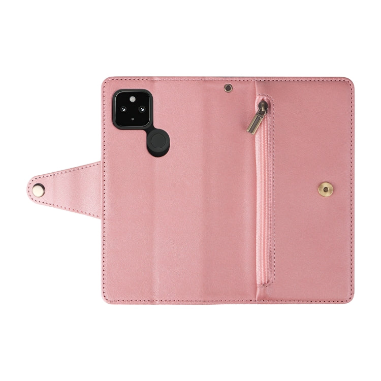 For Google Pixel 4A 5G Rivet Buckle 9 Cards Three Fold Leather Phone Case(Rose Gold) - Google Cases by PMC TechLife | Online Shopping South Africa | PMC TechLife | Buy Now Pay Later Mobicred