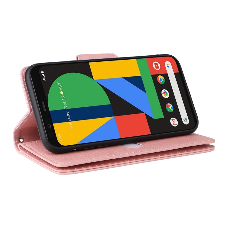 For Google Pixel 4 XL Rivet Buckle 9 Cards Three Fold Leather Phone Case(Rose Gold) - Google Cases by PMC TechLife | Online Shopping South Africa | PMC TechLife | Buy Now Pay Later Mobicred