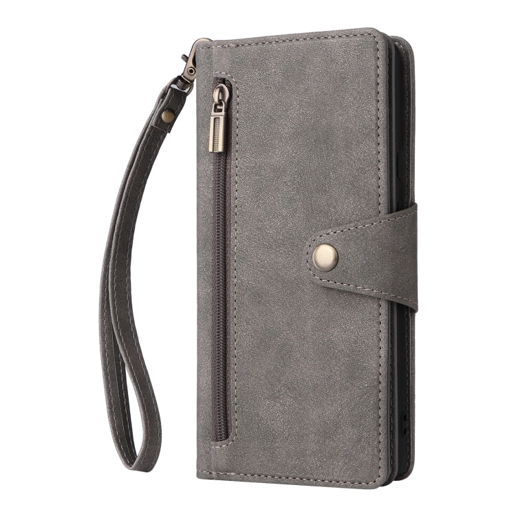 For Google Pixel 6 Rivet Buckle 9 Cards Three Fold Leather Phone Case(Grey) - Google Cases by PMC TechLife | Online Shopping South Africa | PMC TechLife | Buy Now Pay Later Mobicred