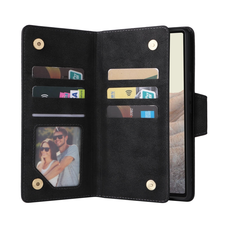 For Google Pixel 6 Pro Rivet Buckle 9 Cards Three Fold Leather Phone Case(Black) - Google Cases by PMC TechLife | Online Shopping South Africa | PMC TechLife | Buy Now Pay Later Mobicred