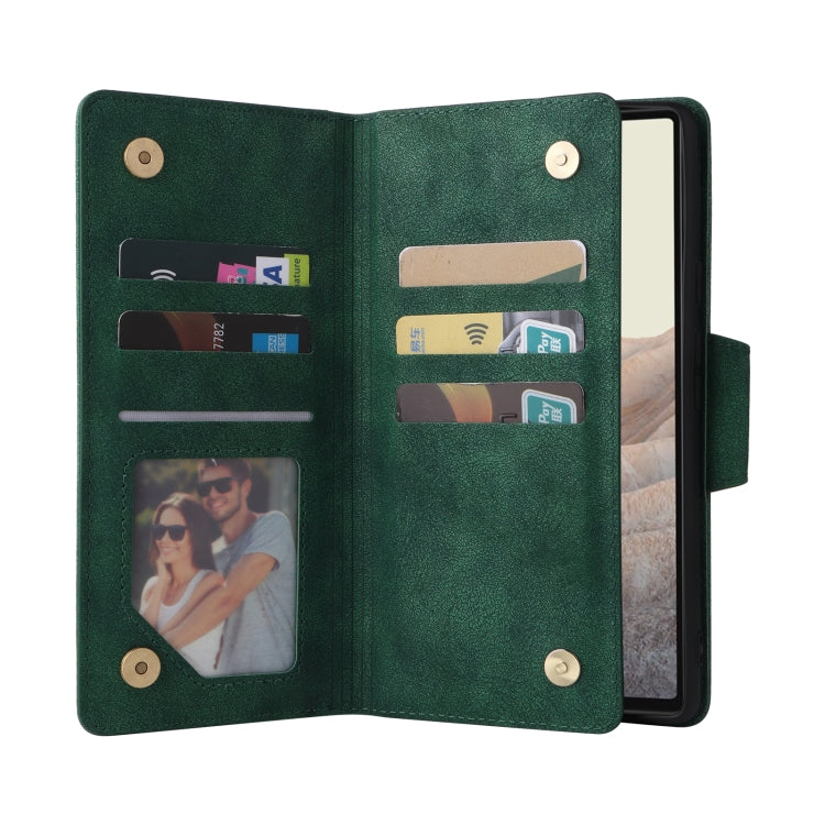 For Google Pixel 6 Pro Rivet Buckle 9 Cards Three Fold Leather Phone Case(Green) - Google Cases by PMC TechLife | Online Shopping South Africa | PMC TechLife | Buy Now Pay Later Mobicred