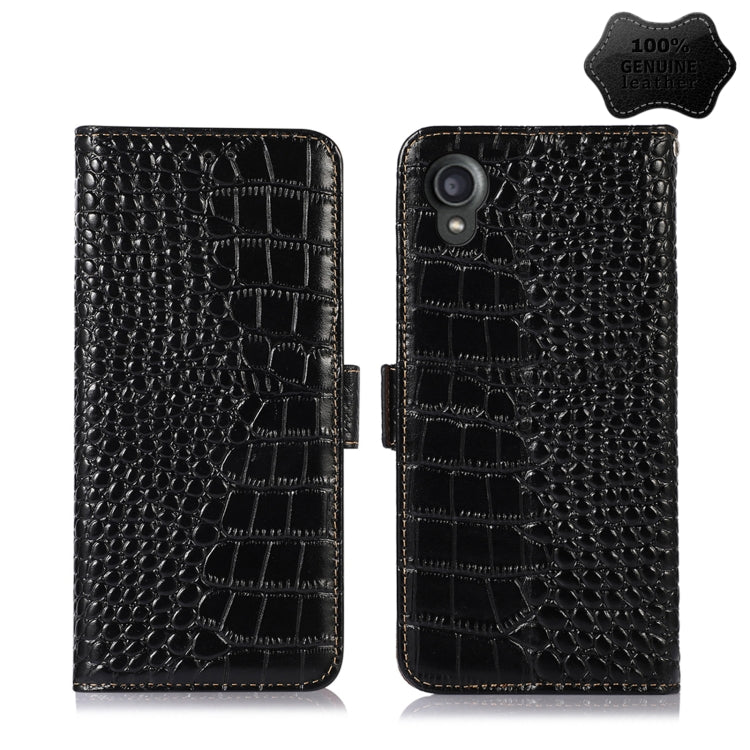 For Kyocera Digno BX2 Crocodile Top Layer Cowhide Leather Phone Case(Black) - More Brand by PMC TechLife | Online Shopping South Africa | PMC TechLife | Buy Now Pay Later Mobicred