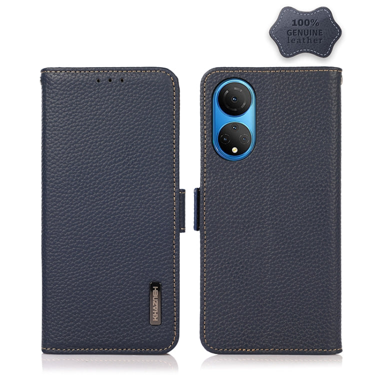 For Honor X7 / Play 30 Plus KHAZNEH Side-Magnetic Litchi Genuine Leather RFID Phone Case(Blue) - Honor Cases by PMC TechLife | Online Shopping South Africa | PMC TechLife | Buy Now Pay Later Mobicred