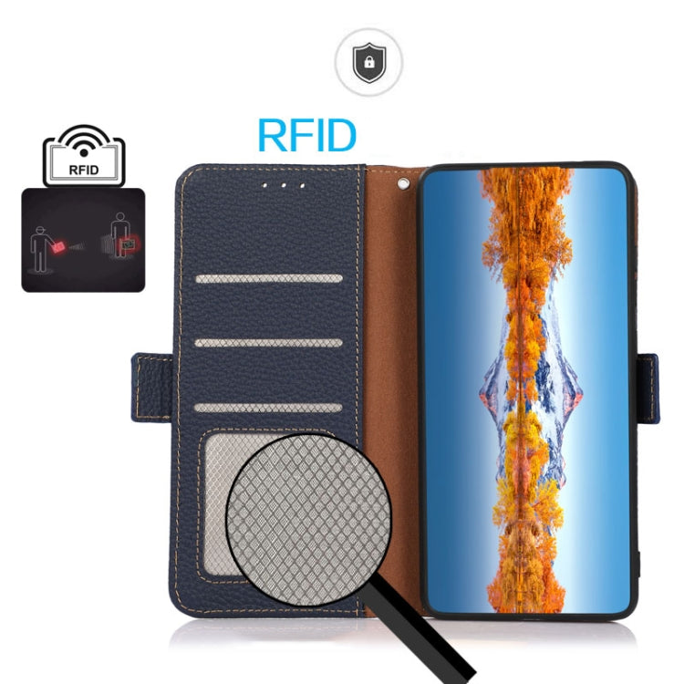 For Honor X7 / Play 30 Plus KHAZNEH Side-Magnetic Litchi Genuine Leather RFID Phone Case(Blue) - Honor Cases by PMC TechLife | Online Shopping South Africa | PMC TechLife | Buy Now Pay Later Mobicred