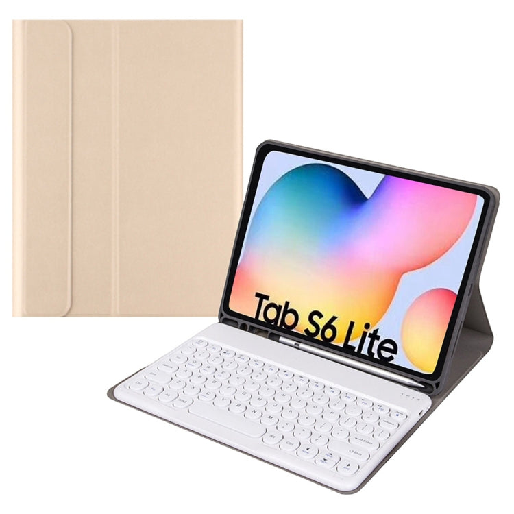 Round Cap Bluetooth Keyboard Leather Case with Pen Slot for Samsung Galaxy Tab S6 Lite, Specification:without Touchpad(Gold+White Keyboard) - Samsung Keyboard by PMC TechLife | Online Shopping South Africa | PMC TechLife