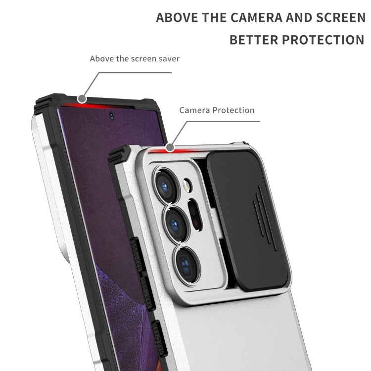 For Samsung Galaxy Note20 Ultra Stereoscopic Holder Sliding Camshield Phone Case(White) - Galaxy Note20 Ultra Cases by PMC TechLife | Online Shopping South Africa | PMC TechLife