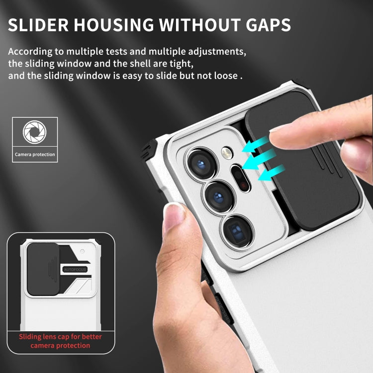 For Samsung Galaxy Note20 Ultra Stereoscopic Holder Sliding Camshield Phone Case(White) - Galaxy Note20 Ultra Cases by PMC TechLife | Online Shopping South Africa | PMC TechLife