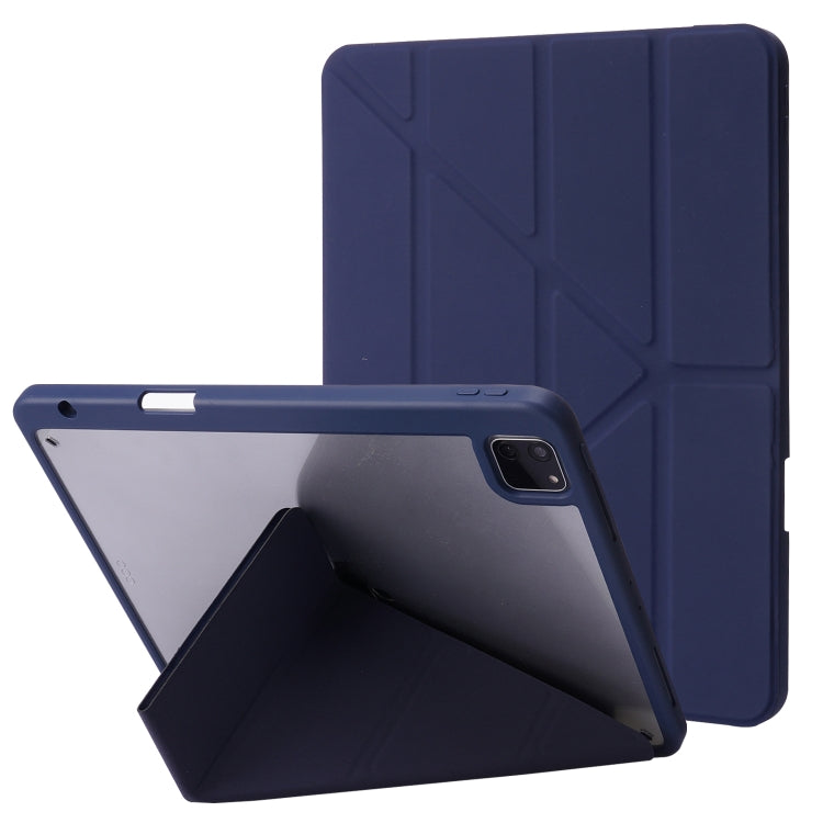 For iPad Air 13 2024 / iPad Pro 12.9 2022 / 2021 / 2020 / 2018 Deformation Transparent Acrylic Leather Tablet Case(Dark Blue) - iPad Pro 12.9 (2022/2021) Cases by PMC Jewellery | Online Shopping South Africa | PMC Jewellery | Buy Now Pay Later Mobicred