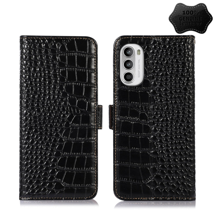 For Motorola Moto G52 4G Crocodile Top Layer Cowhide Leather Phone Case(Black) - Motorola Cases by PMC TechLife | Online Shopping South Africa | PMC TechLife | Buy Now Pay Later Mobicred