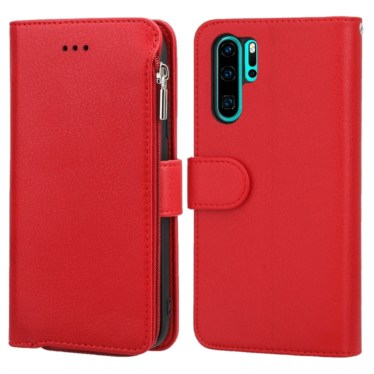 For Huawei P30 Pro Microfiber Zipper Horizontal Flip Leather Case(Red) - Huawei Cases by PMC TechLife | Online Shopping South Africa | PMC TechLife | Buy Now Pay Later Mobicred