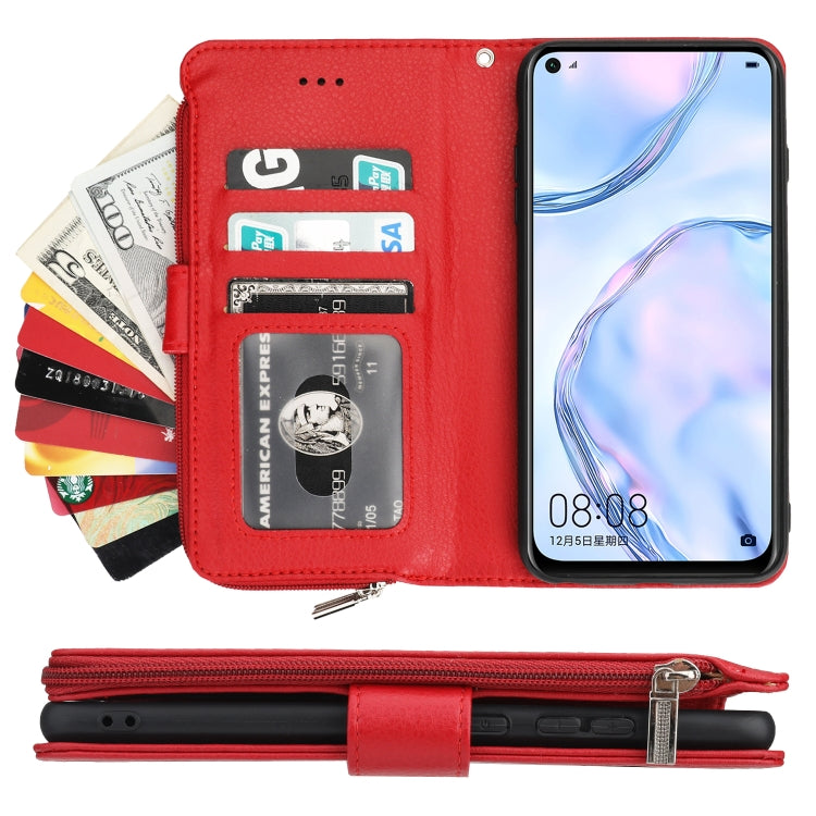 For Huawei P40 Lite / nova 6 SE Microfiber Zipper Horizontal Flip Leather Case(Red) - Huawei Cases by PMC TechLife | Online Shopping South Africa | PMC TechLife | Buy Now Pay Later Mobicred