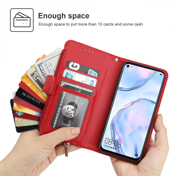 For Huawei P40 Lite / nova 6 SE Microfiber Zipper Horizontal Flip Leather Case(Red) - Huawei Cases by PMC TechLife | Online Shopping South Africa | PMC TechLife | Buy Now Pay Later Mobicred
