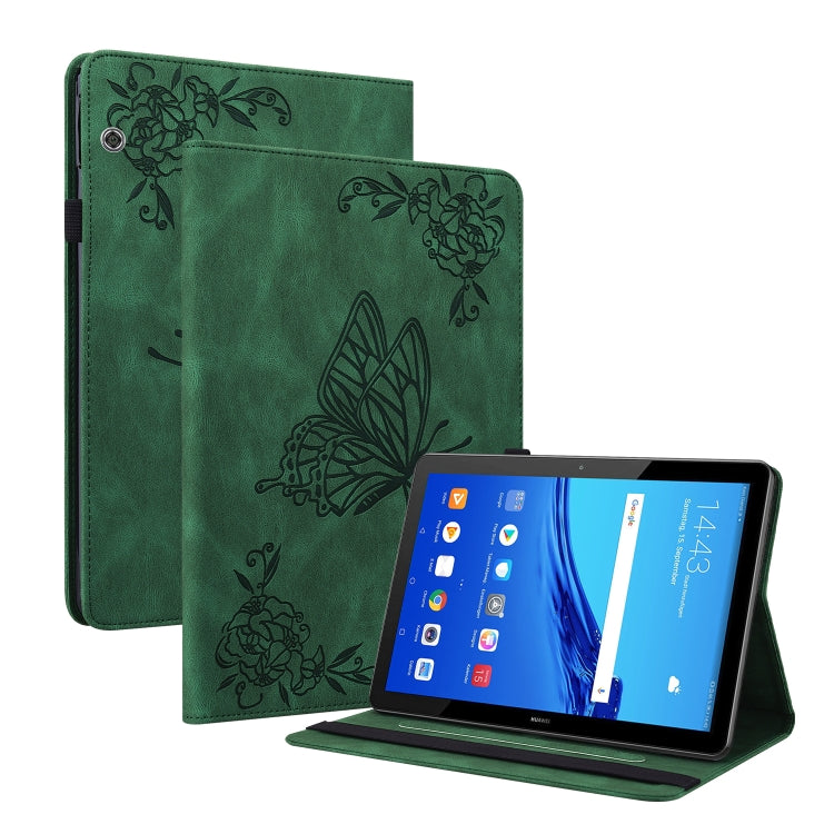 For Huawei MediaPad T5 Butterfly Flower Embossed Leather Tablet Case(Green) - Huawei by PMC TechLife | Online Shopping South Africa | PMC TechLife | Buy Now Pay Later Mobicred