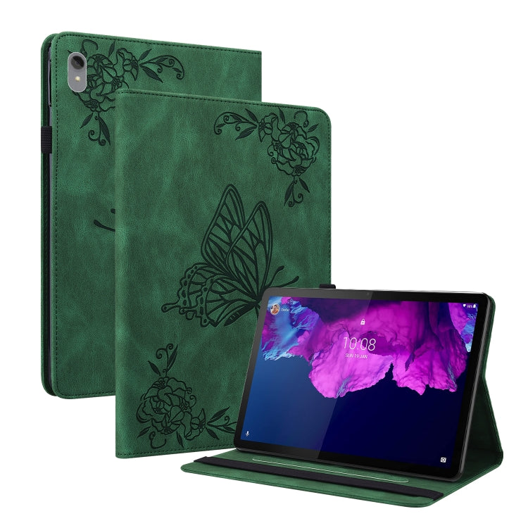 For Lenovo Tab P11 TB-J606F Butterfly Flower Embossed Leather Tablet Case(Green) - Lenovo by PMC TechLife | Online Shopping South Africa | PMC TechLife | Buy Now Pay Later Mobicred