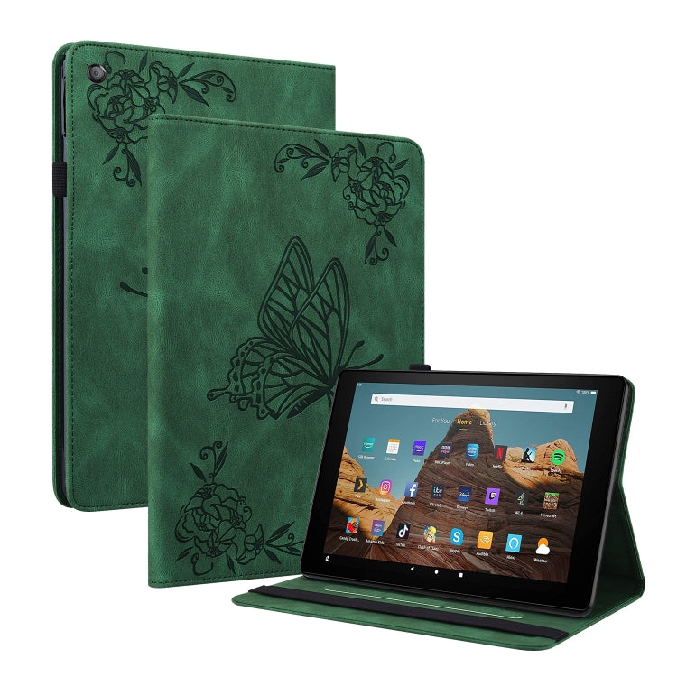 For Amazon Kindle Fire HD 10 2019 / 2017 Butterfly Flower Embossed Leather Tablet Case(Green) - Amazon by PMC TechLife | Online Shopping South Africa | PMC TechLife | Buy Now Pay Later Mobicred