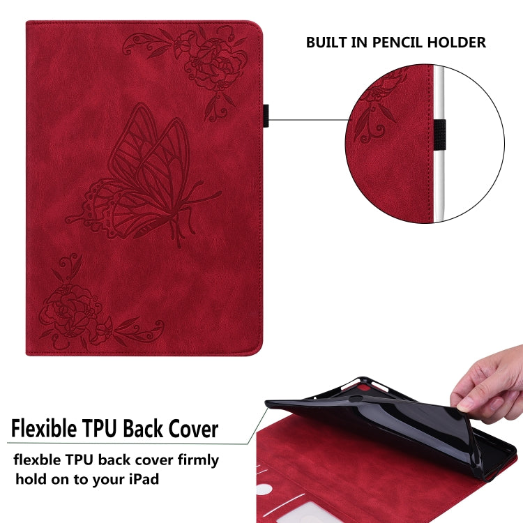 For Amazon Kindle Fire HD 10 2021 / 10 Plus 2021 Butterfly Flower Embossed Leather Tablet Case(Red) - Amazon by PMC TechLife | Online Shopping South Africa | PMC TechLife | Buy Now Pay Later Mobicred