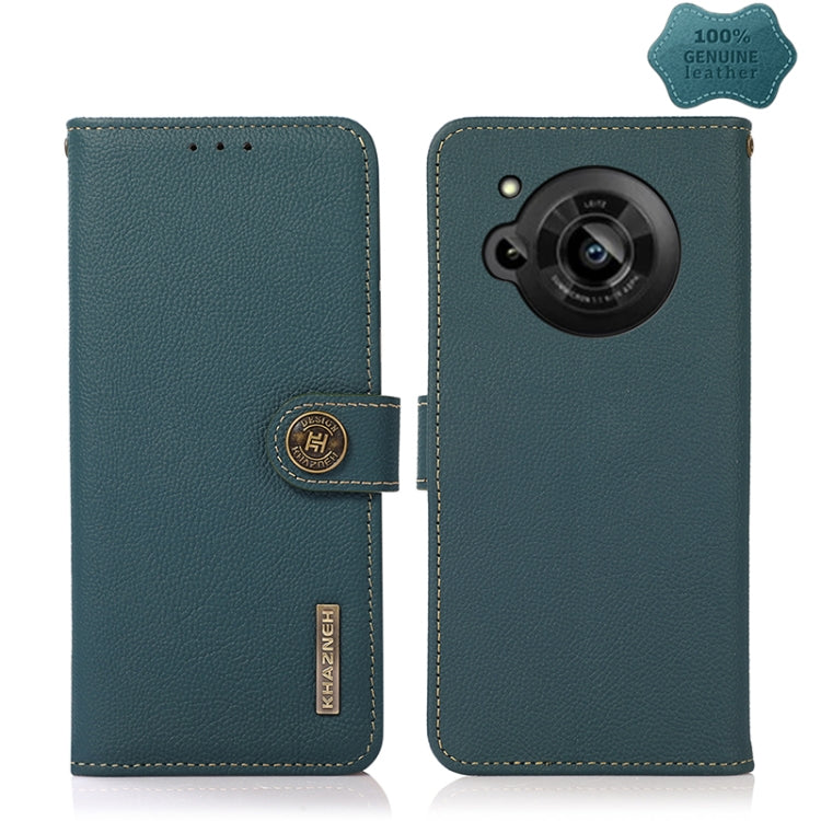 For Sharp Aquos R7 KHAZNEH Custer Genuine Leather RFID Phone Case(Green) - More Brand by PMC TechLife | Online Shopping South Africa | PMC TechLife | Buy Now Pay Later Mobicred