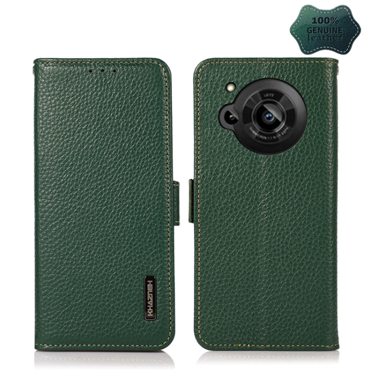 For Sharp Aquos R7 KHAZNEH Side-Magnetic Litchi Genuine Leather RFID Phone Case(Green) - More Brand by PMC TechLife | Online Shopping South Africa | PMC TechLife | Buy Now Pay Later Mobicred