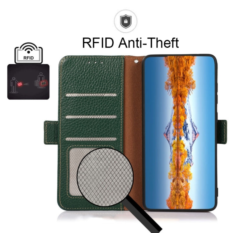 For Sharp Aquos R7 KHAZNEH Side-Magnetic Litchi Genuine Leather RFID Phone Case(Green) - More Brand by PMC TechLife | Online Shopping South Africa | PMC TechLife | Buy Now Pay Later Mobicred