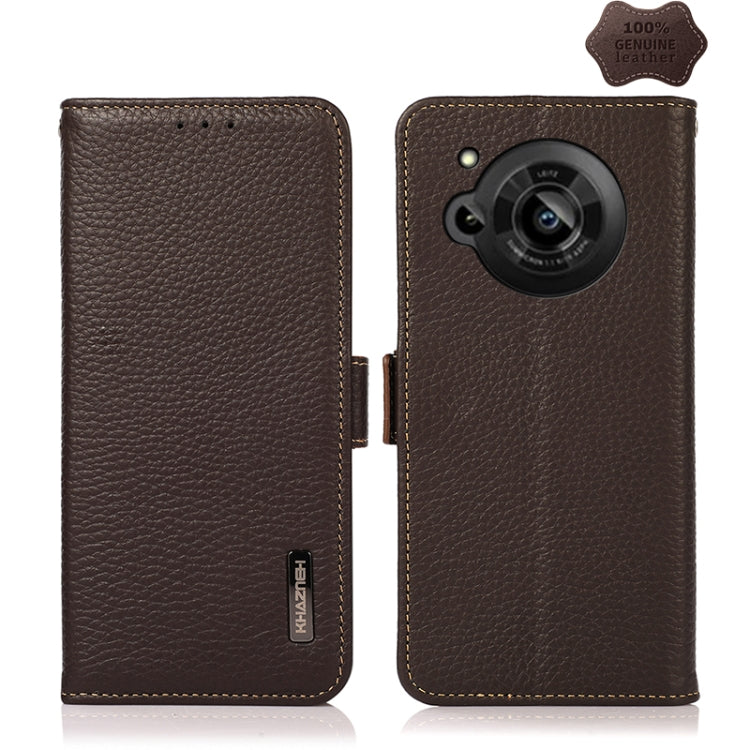 For Sharp Aquos R7 KHAZNEH Side-Magnetic Litchi Genuine Leather RFID Phone Case(Brown) - More Brand by PMC TechLife | Online Shopping South Africa | PMC TechLife | Buy Now Pay Later Mobicred