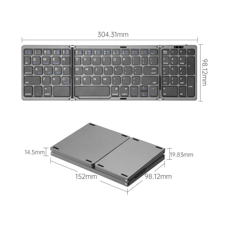 B089T Foldable Bluetooth Keyboard Rechargeable with Touchpad(Grey) - Wireless Keyboard by PMC Jewellery | Online Shopping South Africa | PMC Jewellery | Buy Now Pay Later Mobicred