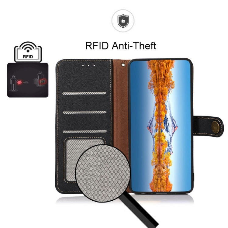 For OnePlus 10R / Ace KHAZNEH Custer Genuine Leather RFID Phone Case(Black) - OnePlus Cases by PMC TechLife | Online Shopping South Africa | PMC TechLife | Buy Now Pay Later Mobicred