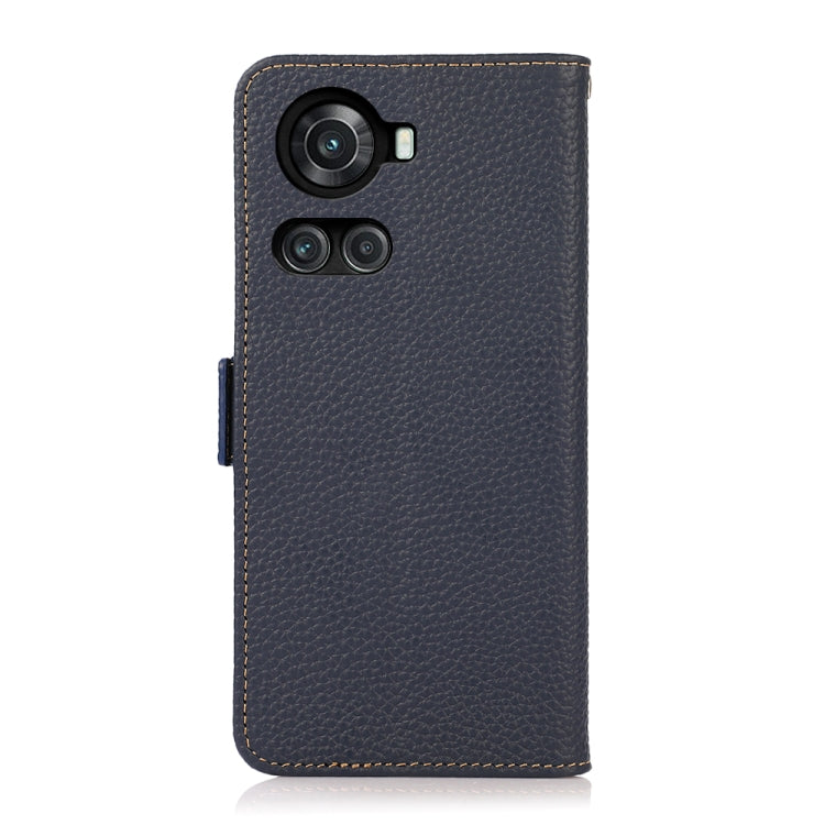 For OnePlus 10R / Ace KHAZNEH Side-Magnetic Litchi Genuine Leather RFID Phone Case(Blue) - OnePlus Cases by PMC TechLife | Online Shopping South Africa | PMC TechLife | Buy Now Pay Later Mobicred