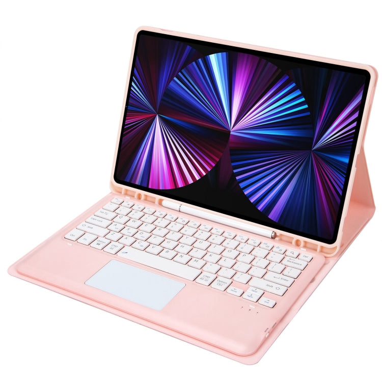 T12B-A Detachable Touch Pad Bluetooth Keyboard Leather Tablet Case For iPad Pro 12.9 inch 2021/2020/2018(Pink) - For iPad Pro by PMC TechLife | Online Shopping South Africa | PMC TechLife