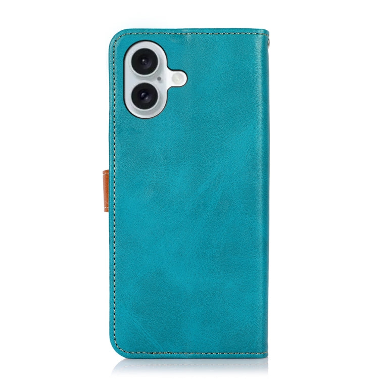 For iPhone 15 Pro KHAZNEH Dual-color Cowhide Texture Flip Leather Phone Case(Blue) - iPhone 16e Cases by PMC TechLife | Online Shopping South Africa | PMC TechLife | Buy Now Pay Later Mobicred