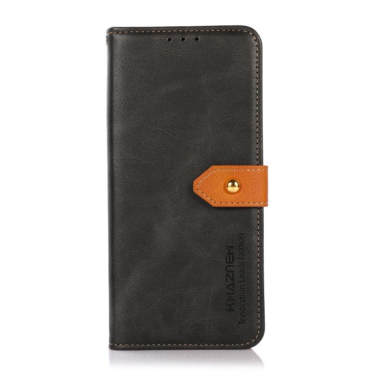 For iPhone 15 Plus KHAZNEH Dual-color Cowhide Texture Flip Leather Phone Case(Black) - iPhone 16e Cases by PMC TechLife | Online Shopping South Africa | PMC TechLife | Buy Now Pay Later Mobicred