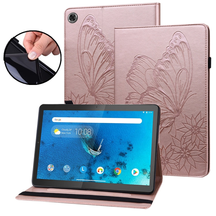 For Lenovo Tab M10 Plus 10.6 3rd Gen 2022 Big Butterfly Embossed Leather Tablet Case(Rose Gold) - Lenovo by PMC TechLife | Online Shopping South Africa | PMC TechLife | Buy Now Pay Later Mobicred