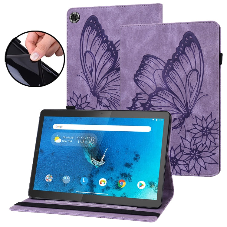 For Lenovo M10 Plus X606F Big Butterfly Embossed Leather Tablet Case(Purple) - Lenovo by PMC TechLife | Online Shopping South Africa | PMC TechLife | Buy Now Pay Later Mobicred