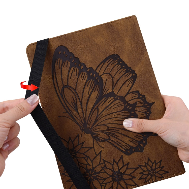 For Lenovo Tab P11 Big Butterfly Embossed Leather Tablet Case(Brown) - Lenovo by PMC TechLife | Online Shopping South Africa | PMC TechLife | Buy Now Pay Later Mobicred