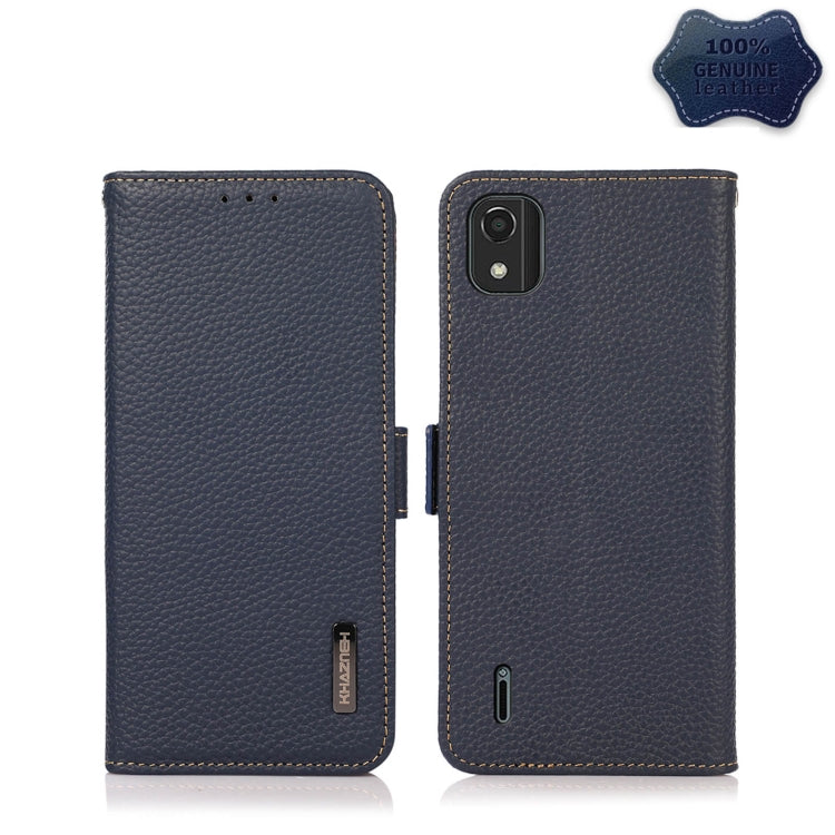 For Nokia C2 2nd Edition KHAZNEH Side-Magnetic Litchi Genuine Leather RFID Phone Case(Blue) - Nokia Cases by PMC TechLife | Online Shopping South Africa | PMC TechLife | Buy Now Pay Later Mobicred