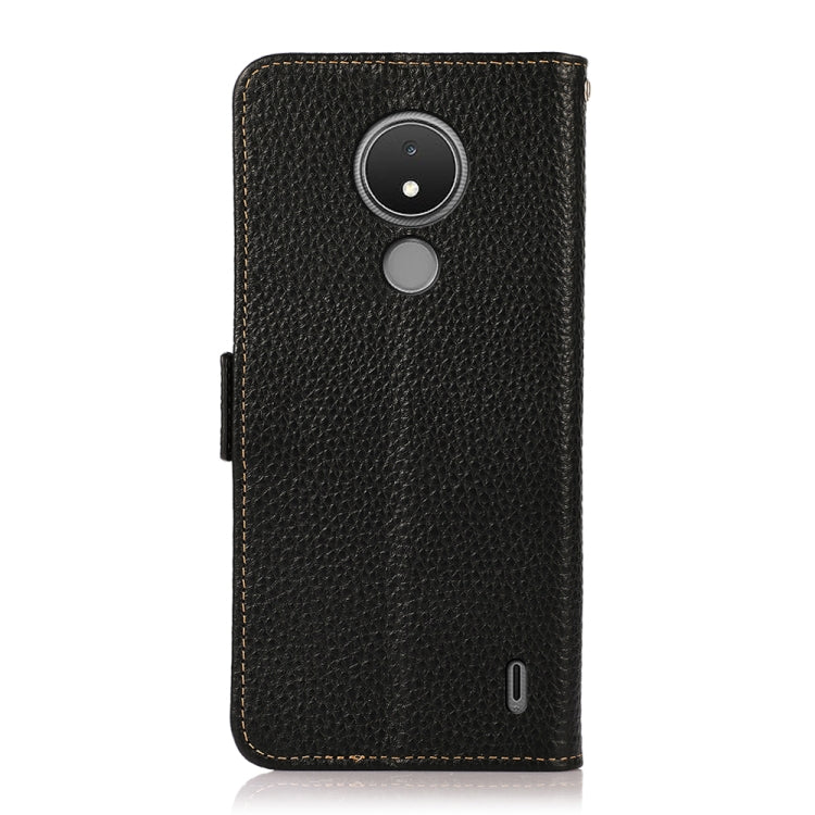 For Nokia C21 KHAZNEH Side-Magnetic Litchi Genuine Leather RFID Phone Case(Black) - Nokia Cases by PMC TechLife | Online Shopping South Africa | PMC TechLife | Buy Now Pay Later Mobicred