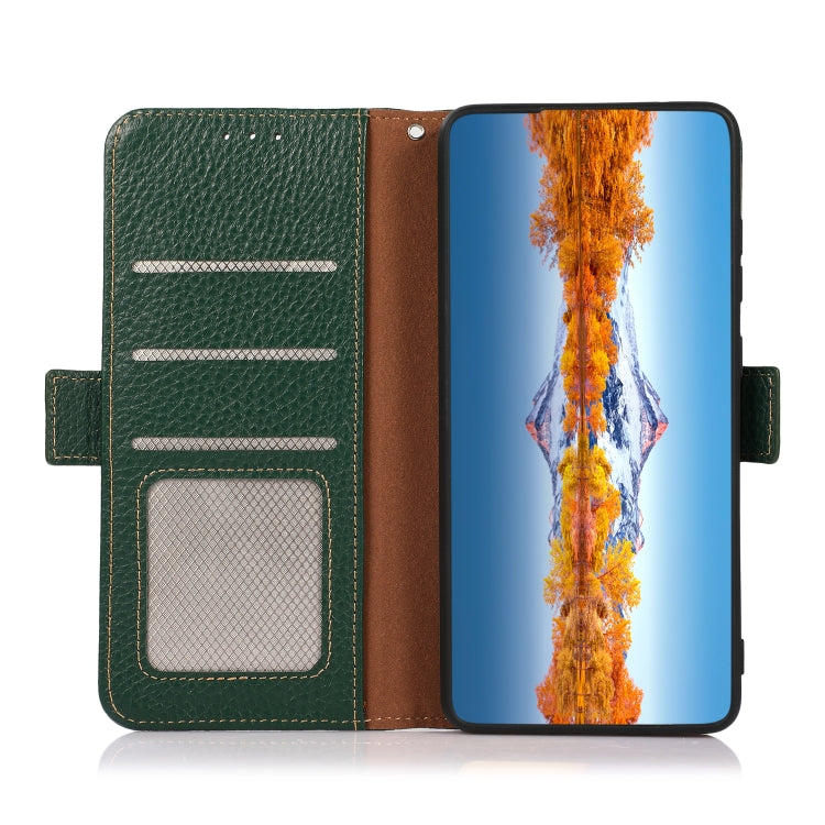 For Nokia C21 KHAZNEH Side-Magnetic Litchi Genuine Leather RFID Phone Case(Green) - Nokia Cases by PMC TechLife | Online Shopping South Africa | PMC TechLife | Buy Now Pay Later Mobicred