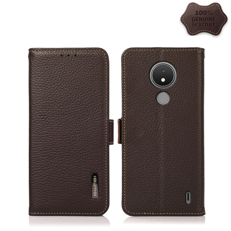 For Nokia C21 KHAZNEH Side-Magnetic Litchi Genuine Leather RFID Phone Case(Brown) - Nokia Cases by PMC TechLife | Online Shopping South Africa | PMC TechLife | Buy Now Pay Later Mobicred